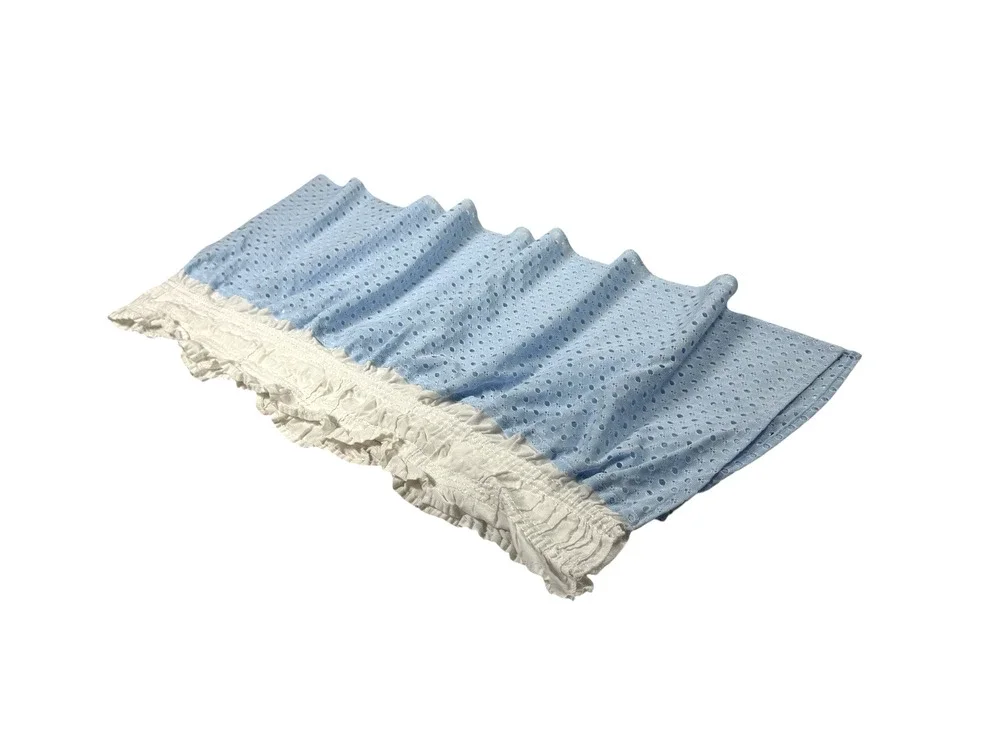 Vintage Baby Blue & White Ruffled Valance 1 Single Short Curtain Eyelets Cottage